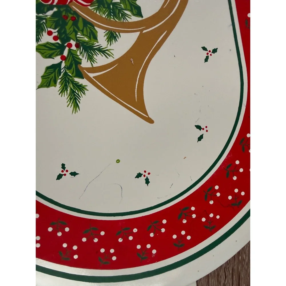 Vintage Kmart Christmas Placemats Set of 6 Oval French Horn Holly Red Green Gold